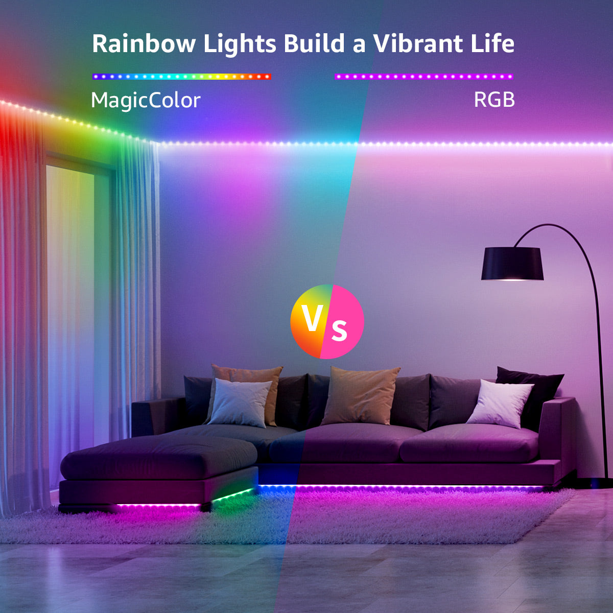 Lepro 16.4ft Music Sync LED Strip Lights for Bedroom, Upgrade 5050 RGB Waterproof Tape Lights with Remote, MagicColor for Christmas Decor