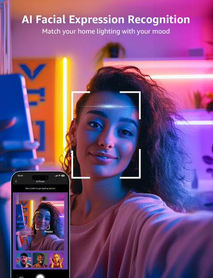 Lepro WL1 Smart Wall Light Bar, AI Lighting, Music Sync, Voice & App Control, Works with Alexa & Google, Modern Indoor Decor, 8 Pcs with Corners