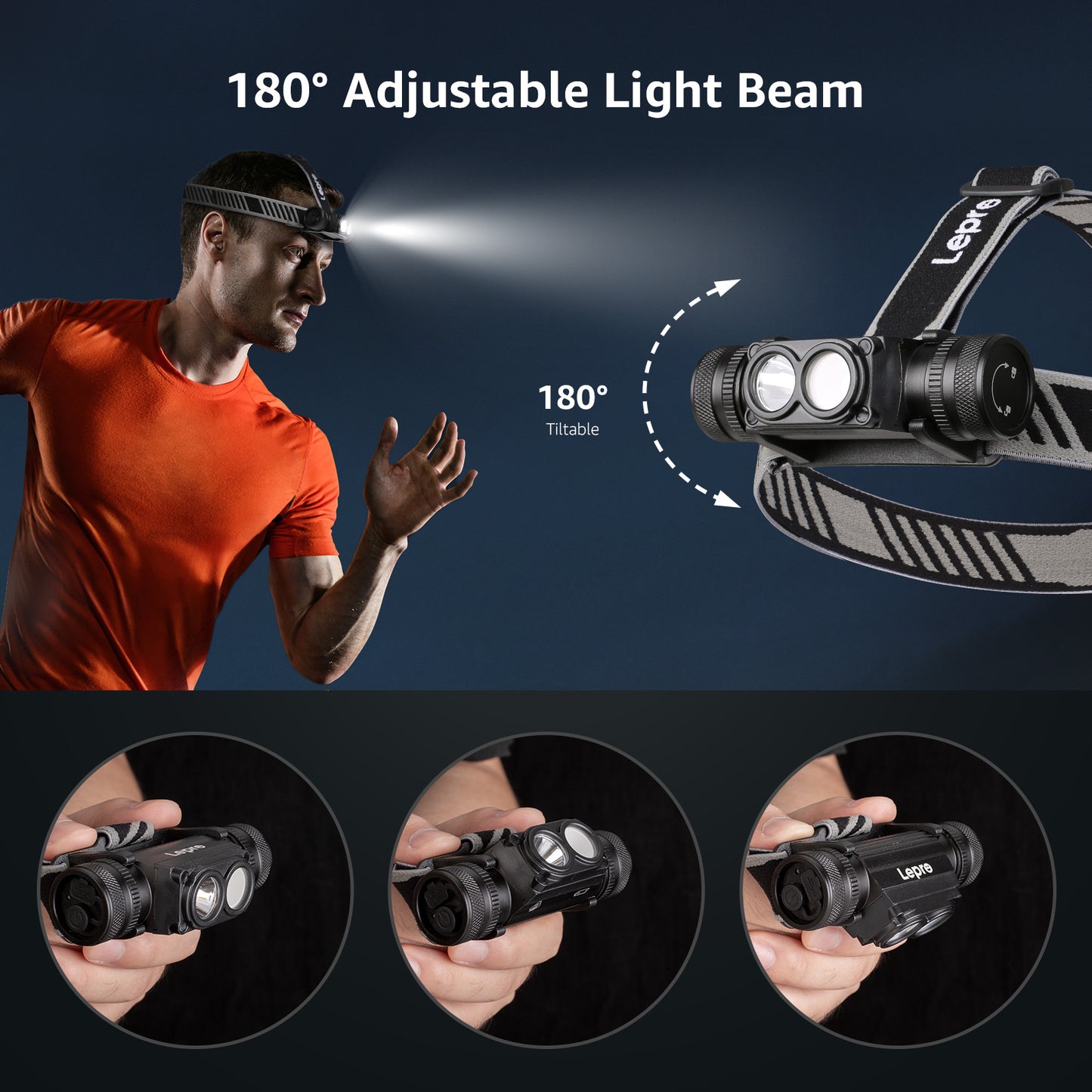 LE Headlamp Rechargeable - 1000 Lumen Powerful Detachable Head Lamp with Bright 500FT Flashlight Beam