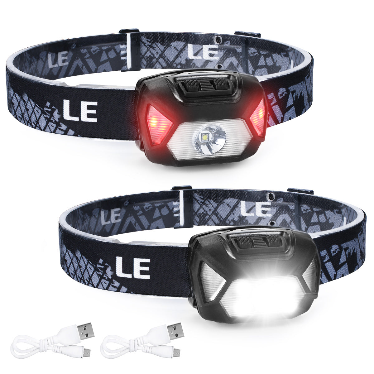 Lepro Rechargeable LED Headlamps, 2-Pack 2000Lux Bright with 6 Modes, Adjustable Headband, IPX4 Waterproof, USB Cable Included, for Camping and Hiking