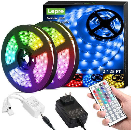 LE RGB LED Strip Lights Set (2x25ft) with 12V ETL Adapter (50ft )