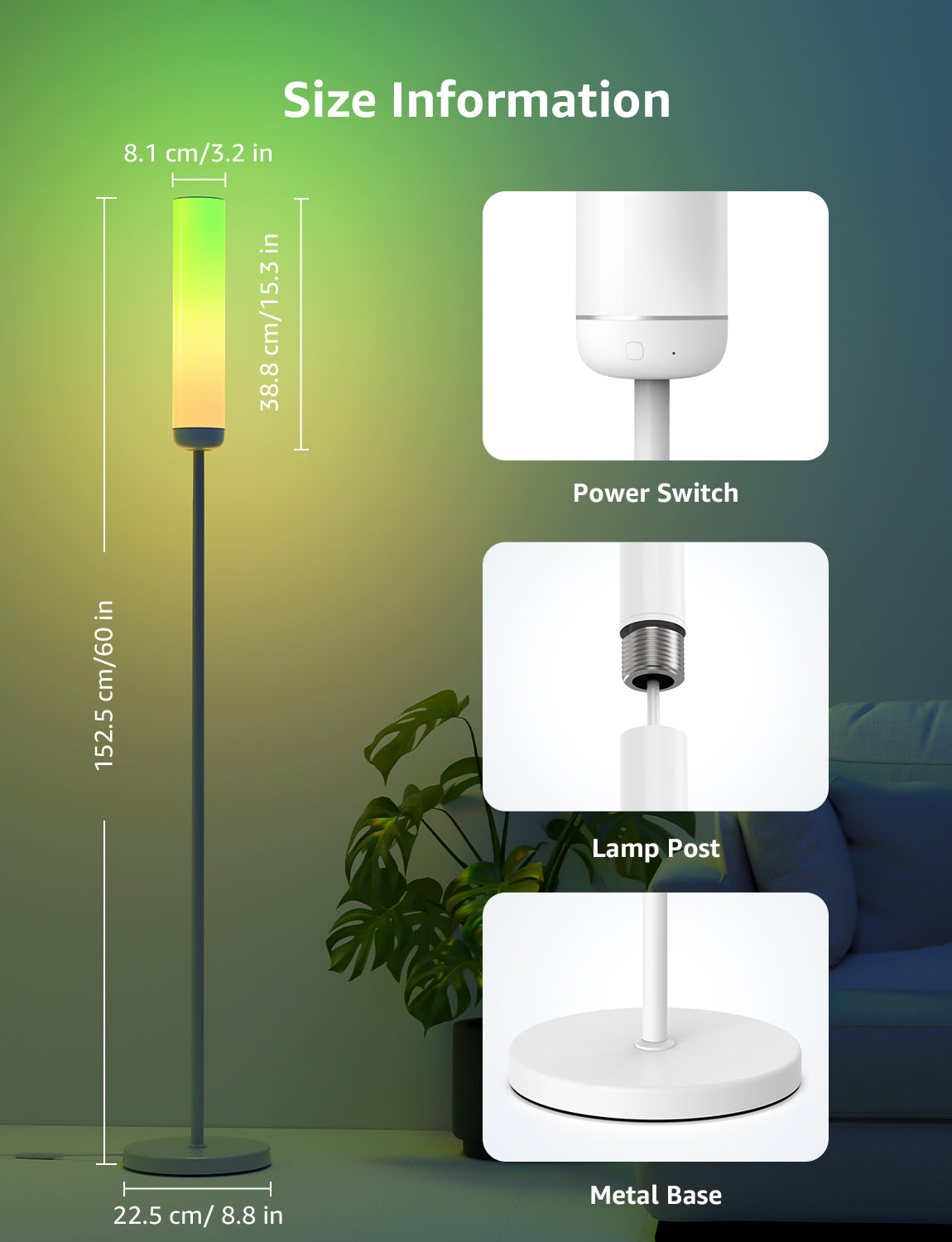 Lepro O1 AI Smart LED Corner Floor Lamp with AI Voice Control, RGB + Tunable White, 2300LM, WiFi & Bluetooth, Music Sync, Compatible with Alexa & Google Assistant, for Living Room, Bedroom, Office