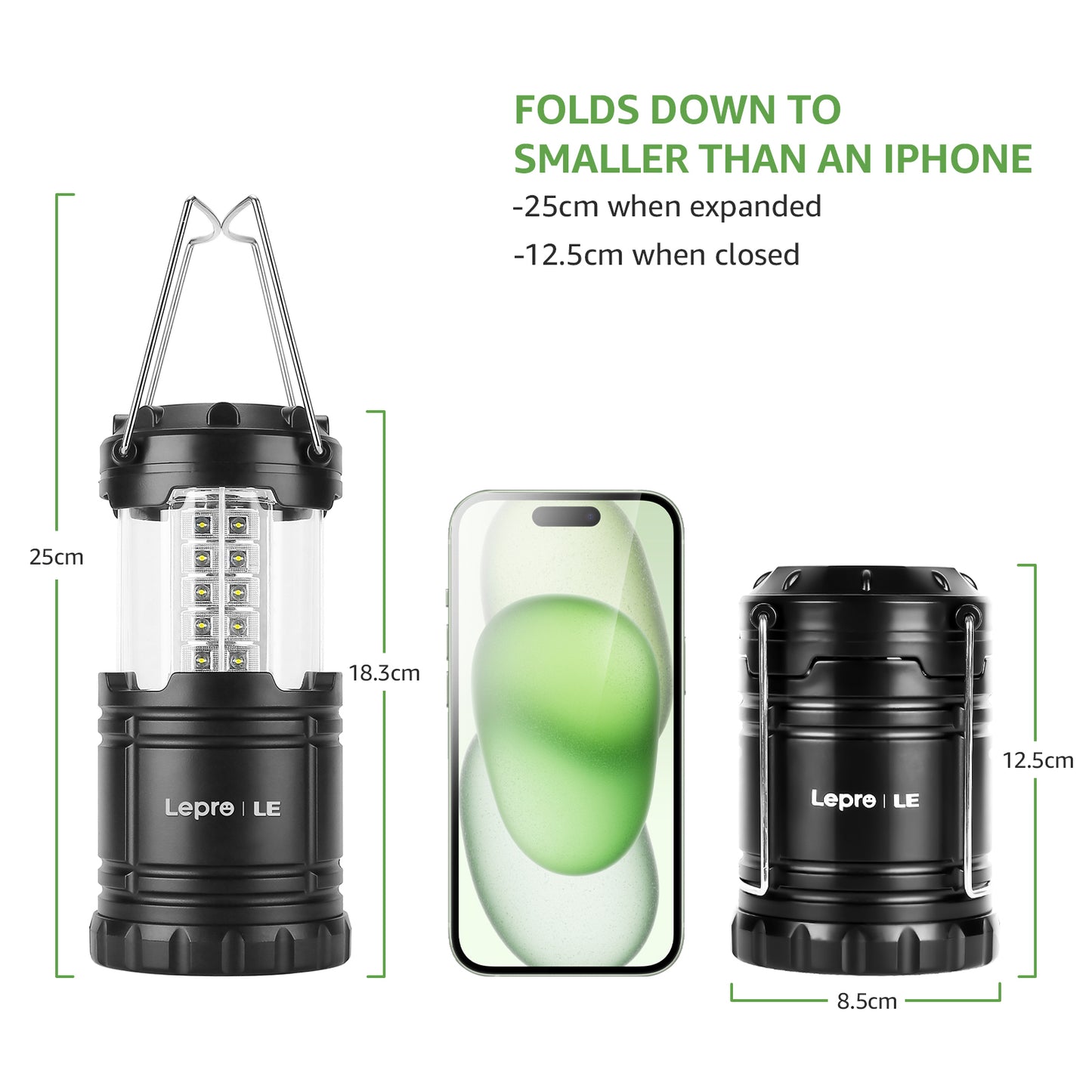 Lepro LED Camping Lantern,  Pull-Up Battery Powered Lights, IPX4 Water Resistant, Super Bright, for Emergency and Outdoor Use