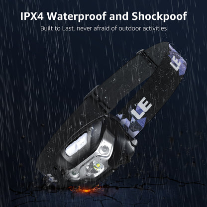 Lepro Rechargeable LED Headlamp, Super Bright Headlight with 5 Modes and Red Light, IPX4 Waterproof, USB Cable Included, for Camping and Hiking