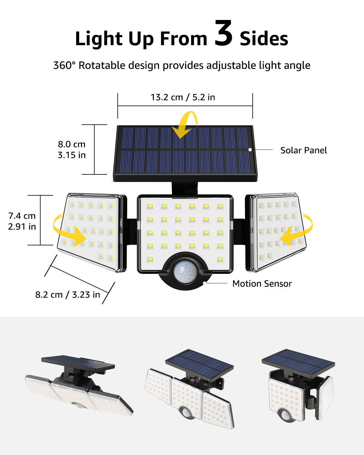 Lepro 2-Packs Solar Flood Lights for Outside, 6500K Outdoor Motion Activated Security Lights , IP65 Waterproof , 3 Adjustable Heads 270° Wide Lighting Angle for Front Door, Backyard, Patio, Garden