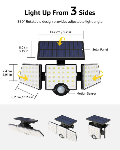 Lepro 2-Packs Solar Flood Lights for Outside, 6500K Outdoor Motion Activated Security Lights , IP65 Waterproof , 3 Adjustable Heads 270° Wide Lighting Angle for Front Door, Backyard, Patio, Garden