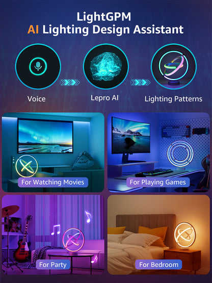 Lepro TB1 AI LED Table Lamps, Multicolor RGB Smart Bedside Lamp Dimmable, APP Control Alexa Google Compatible, LightBeats Music Sync for Bedroom, Living Room, Mother's Day, 2.4 GHz Wifi/Bluetooth