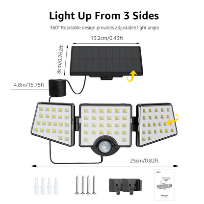 Lepro Solar Lights for Outside, WL5000 Motion Activated Security Lights, Separate Solar Panel, 3 Adjustable Head 270° Wide Lighting Angle, IP65 Waterproof Wall Lamp for Porch Yard Garage