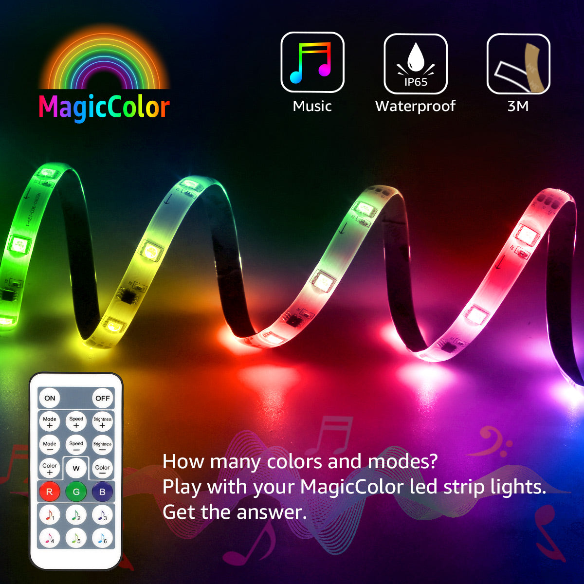 Lepro 16.4ft Music Sync LED Strip Lights for Bedroom, Upgrade 5050 RGB Waterproof Tape Lights with Remote, MagicColor for Christmas Decor