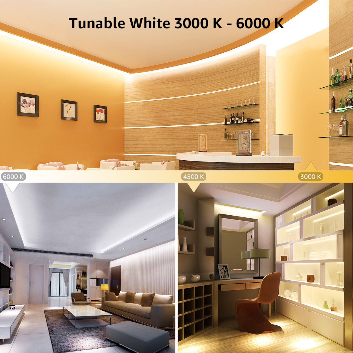 Lepro LED Strip Light, Tunable Warm to Cool White Tape Lights, 600pcs 2835 LEDs Bright Rope Lights Dimmable, Strong 3M Adhesive, Suitable for Christmas Decoration, Home & Bedroom Illumination