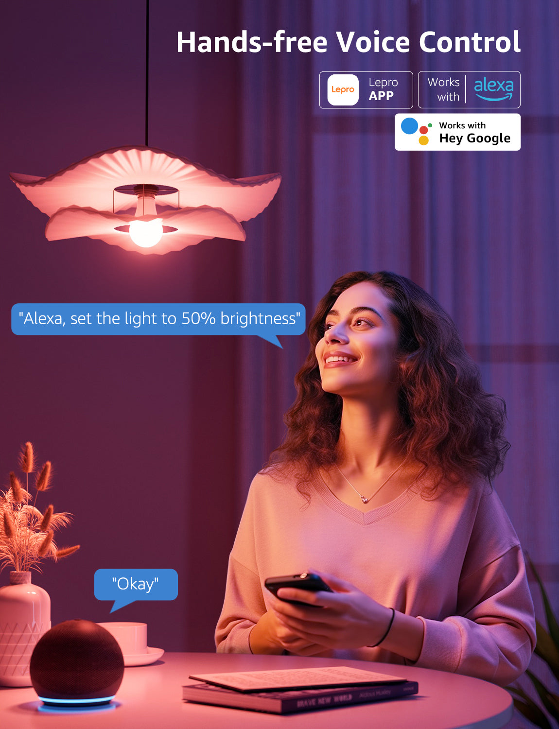Lepro B2 AI LED Light Bulbs, RGBww Color Changing, 1100 Lumens, Voice Control, Music Sync, Wi-Fi and Bluetooth, Works with Alexa and Google