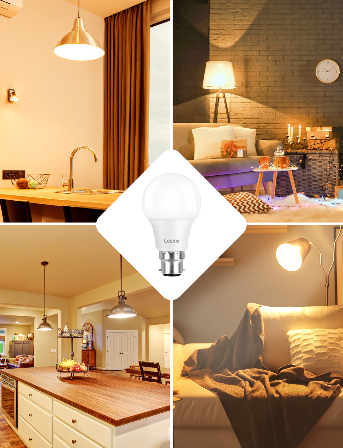 Lepro LED Light Bulbs 60 Watt Eqv Annual Save $6.12 per, 9W 800 Lumens Non-Dimmable, A19 E26 Standard Medium Base, 10000 Hour Lifetime