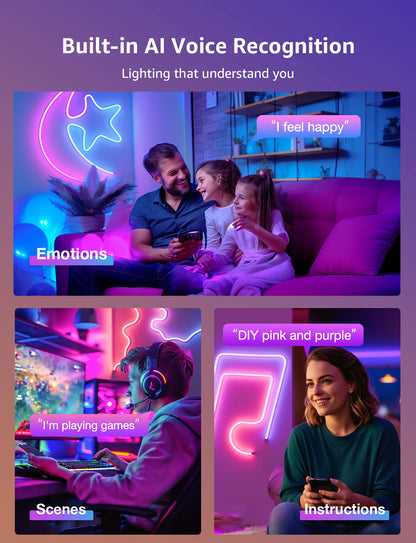 Lepro N1 AI Smart RGB Rope Lights for Christmas, Personalized AI Lighting Designer, LightBeats Music Sync, Color Segment DIY, Voice Control Via App, 9.84ft Wi-Fi & Bluetooth LED Strip Lights