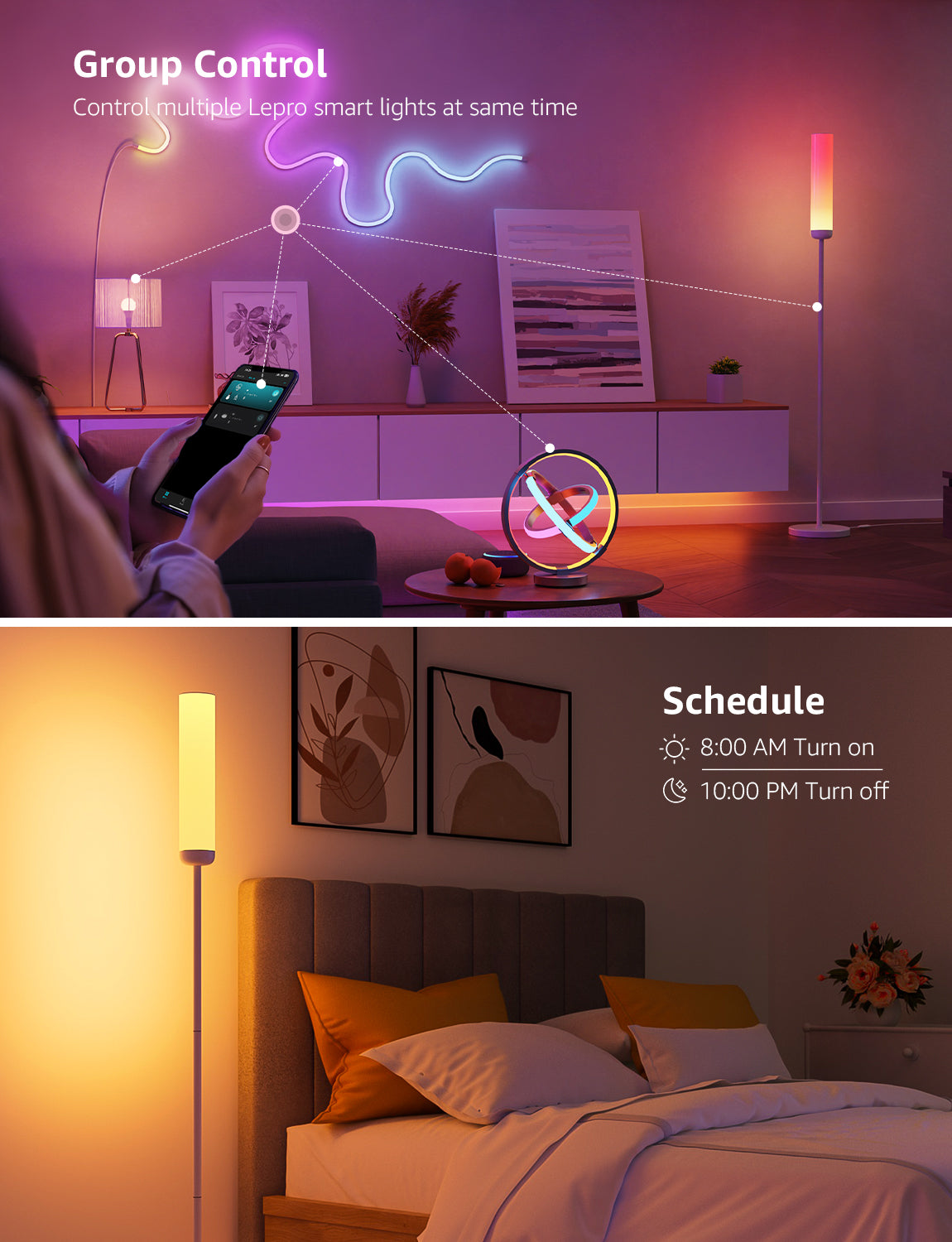 Lepro O1 AI Smart LED Corner Floor Lamp with AI Voice Control, RGB + Tunable White, 2300LM, WiFi & Bluetooth, Music Sync, Compatible with Alexa & Google Assistant, for Living Room, Bedroom, Office