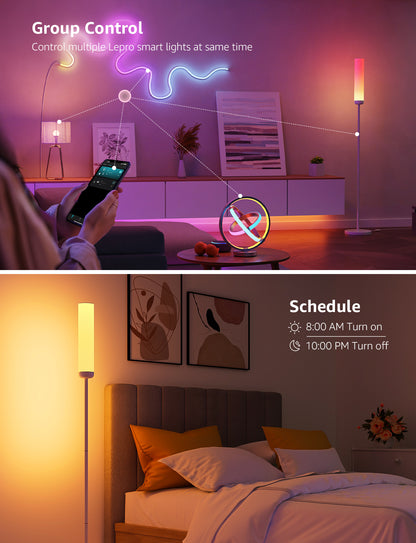 Lepro O1 AI Smart LED Corner Floor Lamp with AI Voice Control, RGB + Tunable White, 2300LM, WiFi & Bluetooth, Music Sync, Compatible with Alexa & Google Assistant, for Living Room, Bedroom, Office