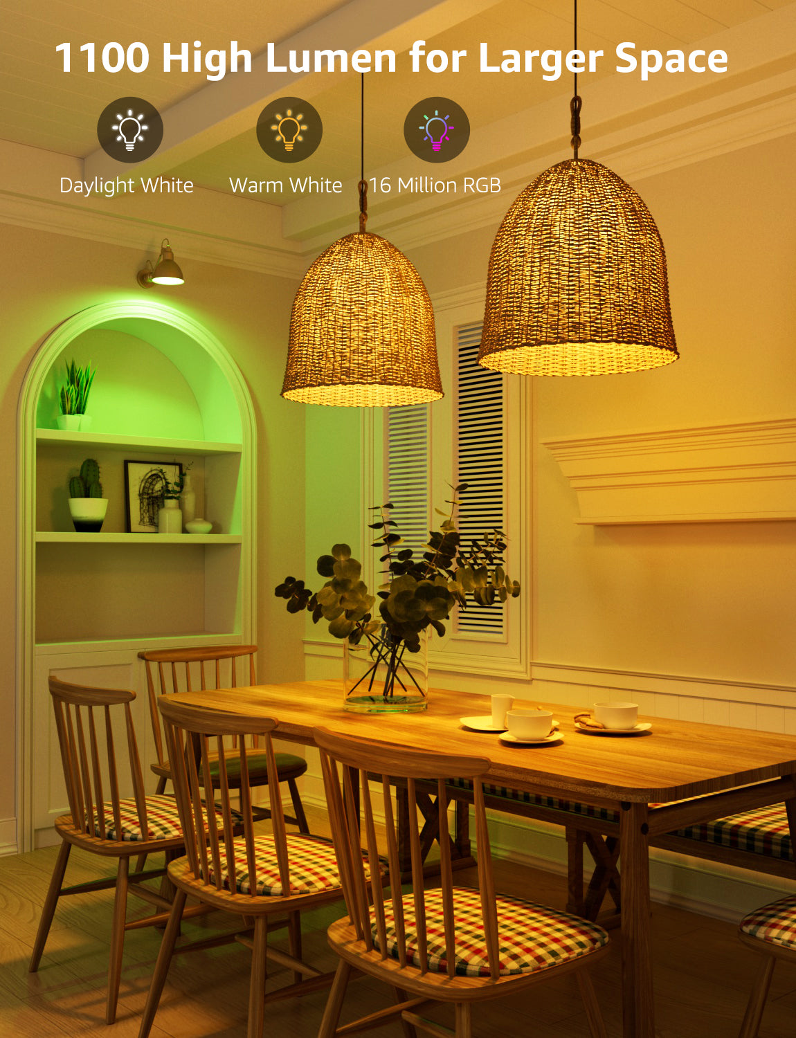 Lepro B2 AI LED Light Bulbs, RGBww Color Changing, 1100 Lumens, Voice Control, Music Sync, Wi-Fi and Bluetooth, Works with Alexa and Google