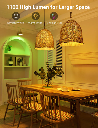 Lepro B2 AI LED Light Bulbs, RGBww Color Changing, 1100 Lumens, Voice Control, Music Sync, Wi-Fi and Bluetooth, Works with Alexa and Google