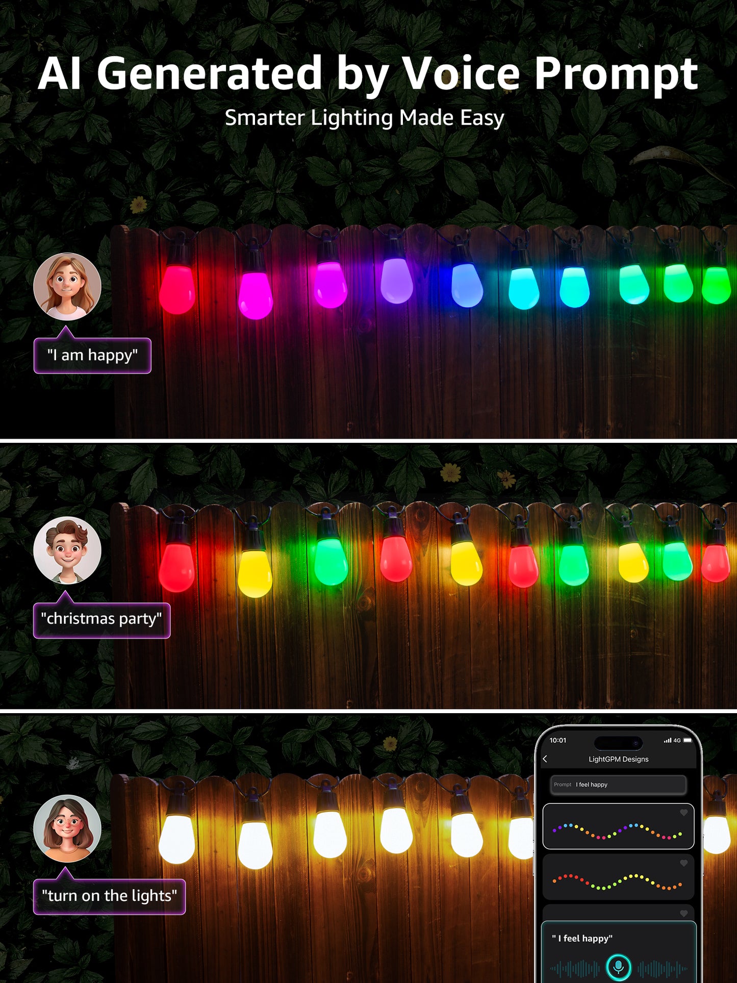 Lepro ZB1 AI Smart Outdoor String Lights ZB1, RGB+IC Warm White 15 LED Bulbs, Alexa Google Enabled, LightBeats Music Sync, AI Generated Lighting LLM, 2.4 GHz WiFi/Bluetooth