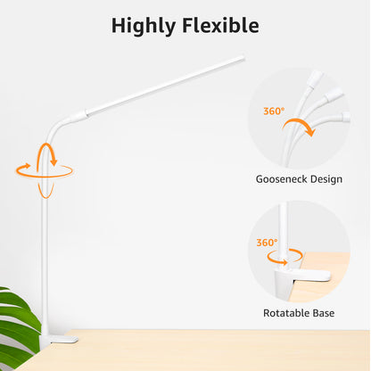 Lepro LED Clip-on Desk Lamp Dimmable USB Reading Light with Clamp 3 Color Modes 10 Brightness Levels Adjustable Flexible Gooseneck Table light for Home Office, Dorm, Headboard, Computer, Nail