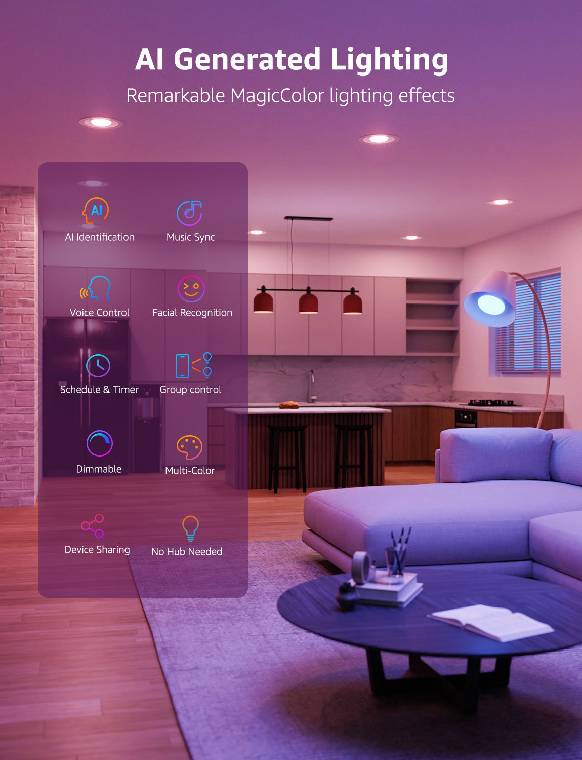 Lepro BR1 Smart Light Bulbs 4pack, AI Generated Lighting, Work with Alexa, Google Assistant, Music Sync, RGBWW Colour Changing Light Bulb, Flood Light Bulbs, WiFi & Bluetooth Via Lepro+ App