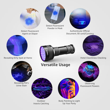 Lepro UV Flashlight Black Light 51 LED UV Light Handheld Blacklight 395nm Detector for Pet Urine, Stains, Bed Bug and Scorpions, Battery Not Included
