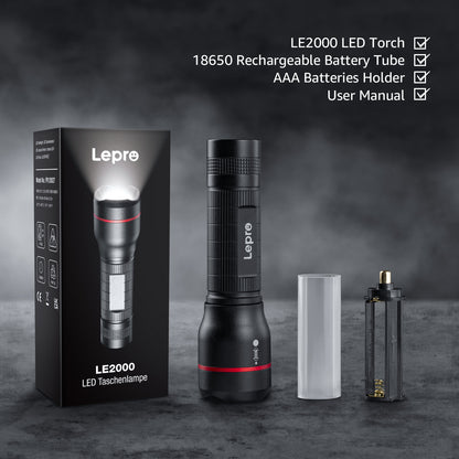 Lepro 2-Pack LED Flashlights LE2000 High Lumen , 5 Lighting Modes, Zoomable, Waterproof, Pocket Size Small Tactical Flash light for Outdoor, Emergency, Camping Gear, Powered by AAA Battery