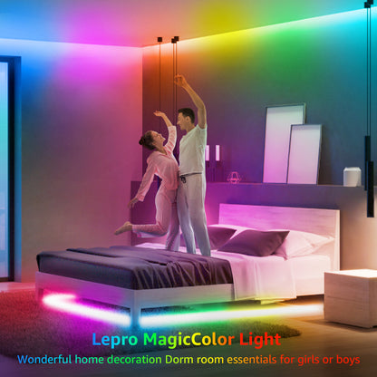 Lepro 16.4ft Music Sync LED Strip Lights for Bedroom, Upgrade 5050 RGB Waterproof Tape Lights with Remote, MagicColor for Christmas Decor