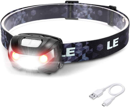 Lepro Rechargeable LED Headlamp, Super Bright Headlight with 5 Modes and Red Light, IPX4 Waterproof, USB Cable Included, for Camping and Hiking