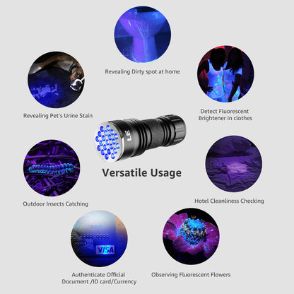 Lepro UV Black Light Flashlight with Batteries , 21 LEDs UV Light Handheld Blacklight 395nm Detector for Pet Urine