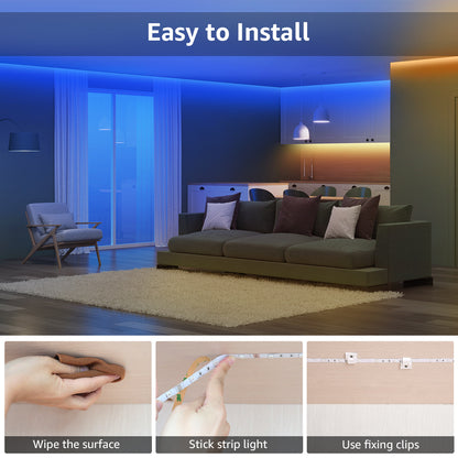 Lepro 49.2ft LED Lights for Bedroom,Sync to Music, 5050 SMD LEDs, RGB Color Changing + 6500K White LED Strips light with Remote, for Christmas Party Decor