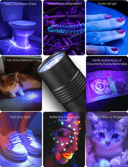 Lepro Small UV Flashlights with AAA Batteries , Portable Black Light Pet Urine Detectors with 365nm Wavelength Specialize in Detect Pet Dog Cat Urine Stain and more