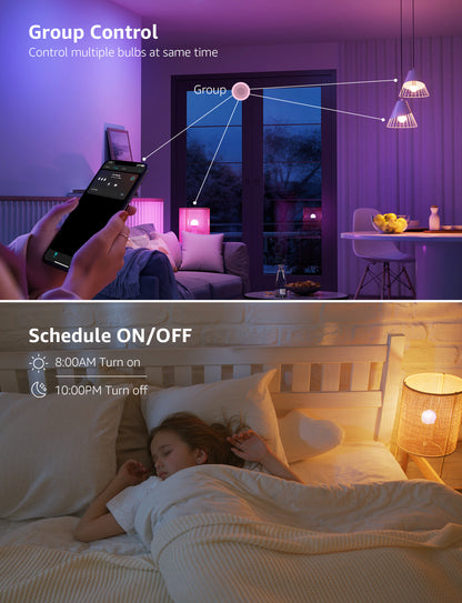 Lepro B2 AI LED Light Bulbs, RGBww Color Changing, 1100 Lumens, Voice Control, Music Sync, Wi-Fi and Bluetooth, Works with Alexa and Google