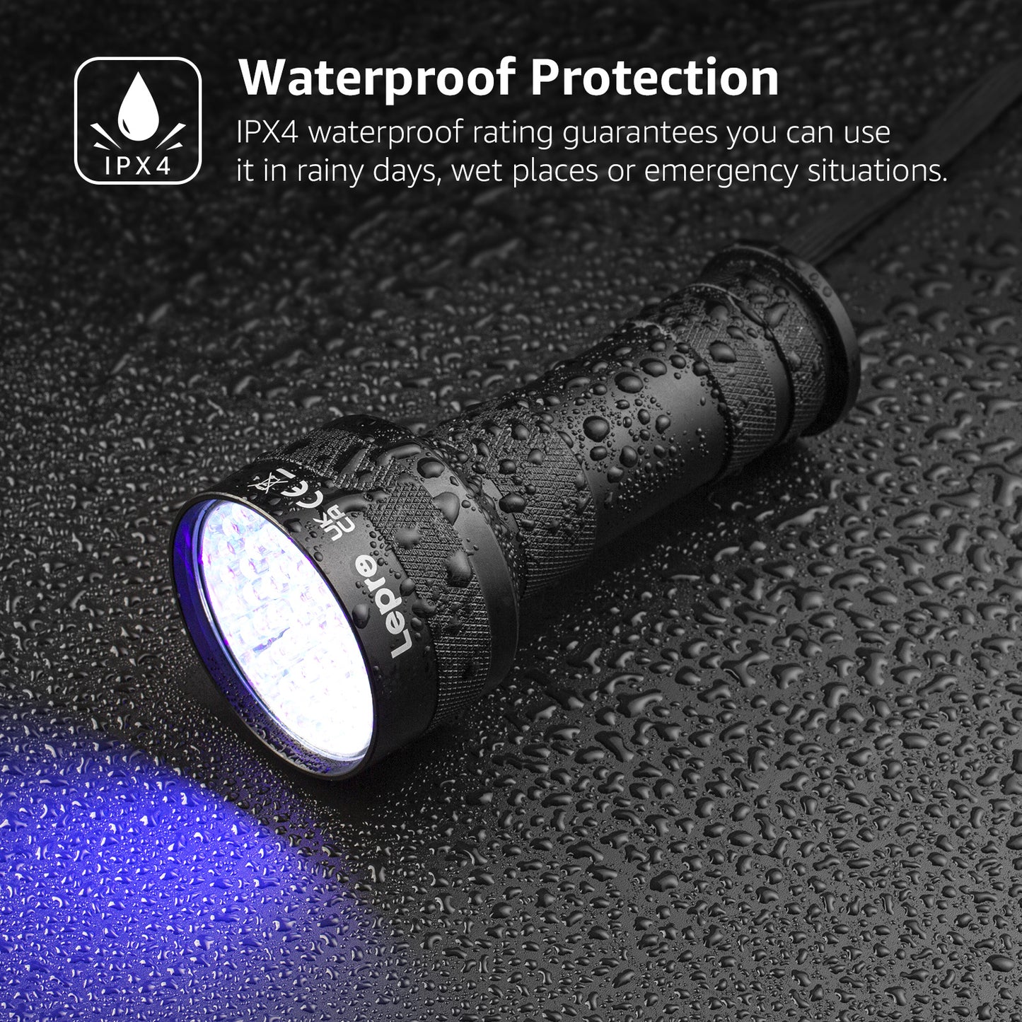 Lepro UV Flashlight Black Light 51 LED UV Light Handheld Blacklight 395nm Detector for Pet Urine, Stains, Bed Bug and Scorpions, Battery Not Included
