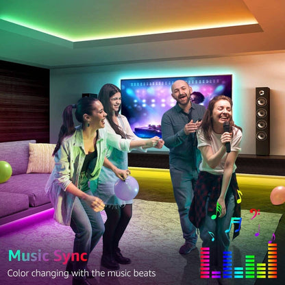 Lepro 49.2ft LED Lights for Bedroom,Sync to Music, 5050 SMD LEDs, RGB Color Changing + 6500K White LED Strips light with Remote, for Christmas Party Decor