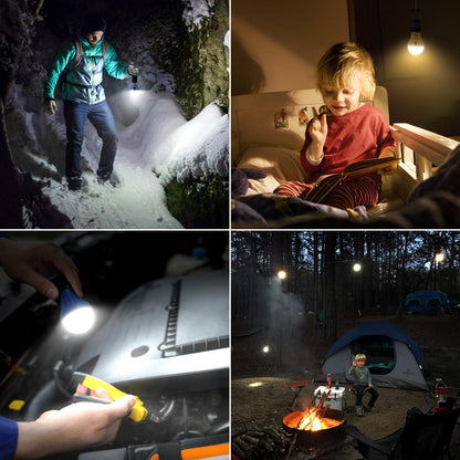 Lepro 4-Pack LED Camping Lanterns, Camping Accessories, 3 Lighting Modes, Batteries Included Hanging Tent Light Bulbs with Clip Hook for Camping, Hiking, Hurricane, Outages, Collapsible