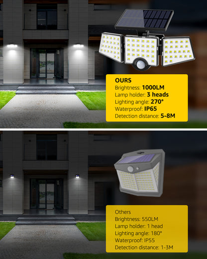 Lepro 2-Packs Solar Flood Lights for Outside, 6500K Outdoor Motion Activated Security Lights , IP65 Waterproof , 3 Adjustable Heads 270° Wide Lighting Angle for Front Door, Backyard, Patio, Garden