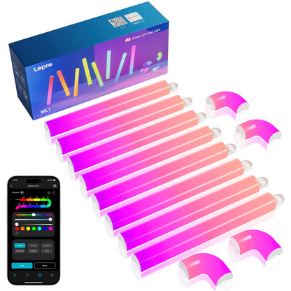 Lepro WL1 Smart Wall Light Bar, AI Lighting, Music Sync, Voice & App Control, Works with Alexa & Google, Modern Indoor Decor, 8 Pcs with Corners