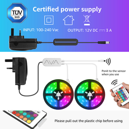Lepro 49.2ft LED Lights for Bedroom,Sync to Music, 5050 SMD LEDs, RGB Color Changing + 6500K White LED Strips light with Remote, for Christmas Party Decor