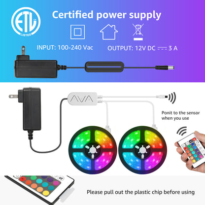 Lepro 49.2ft LED Lights for Bedroom,Sync to Music, 5050 SMD LEDs, RGB Color Changing + 6500K White LED Strips light with Remote, for Christmas Party Decor