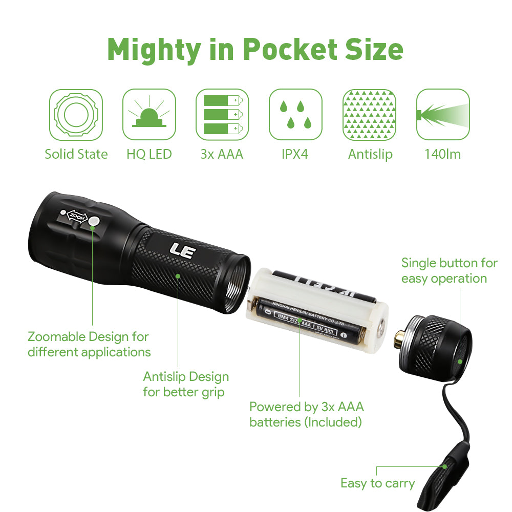 Lepro LED Flash Light LE1000 High Lumens, Mini Multifunction Tactical Flashlight , Zoomable, Waterproof for Camping, Outdoor, and Emergency Use (AAA Batteries Included)