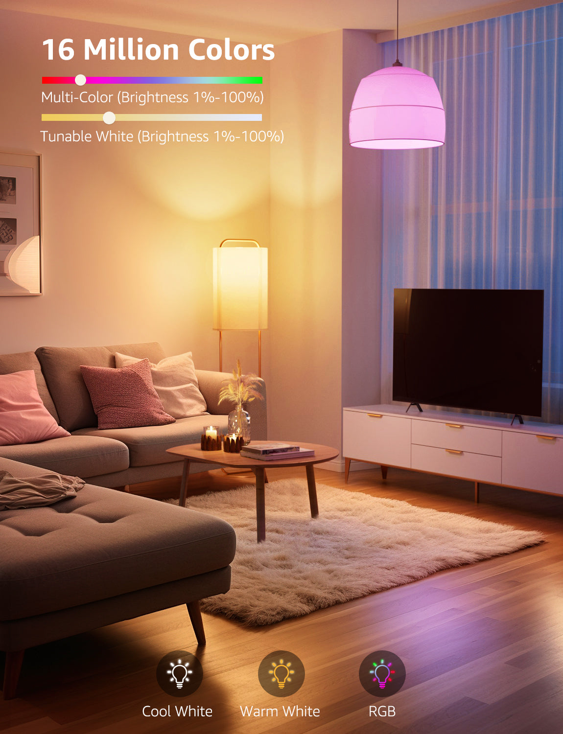 Lepro B1 AI Smart LED Bulb, Wi-Fi and Bluetooth Rgbww Color Changing, Works with Alexa and Google