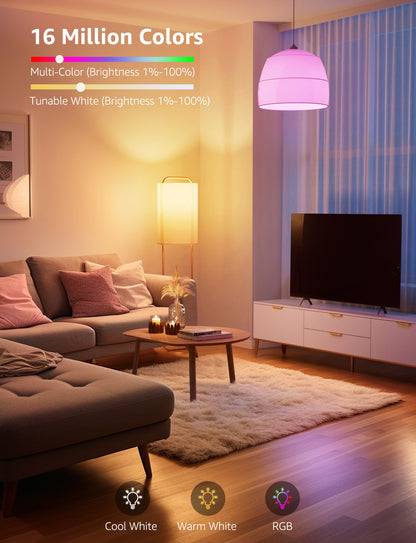 Lepro B1 AI Smart LED Bulb, Wi-Fi and Bluetooth Rgbww Color Changing, Works with Alexa and Google