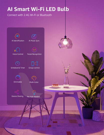 Lepro B1 AI Smart LED Bulb, Wi-Fi and Bluetooth Rgbww Color Changing, Works with Alexa and Google