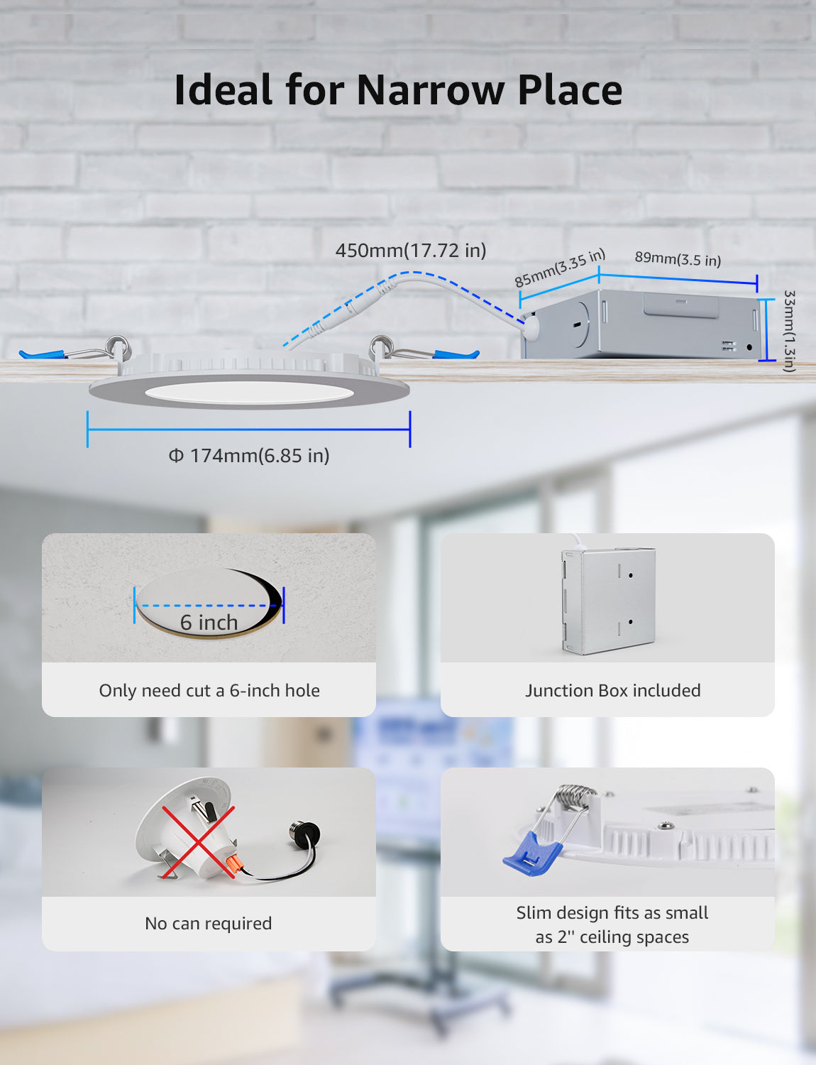 Lepro R2 6 inch LED Recessed Light - AI Lighting with Mood Recog. 12W 1050 Lumen Dimmable Wafer Lights RGBCW Sync with Music, Smart Canless Downlights Work Alexa & Google Assistant
