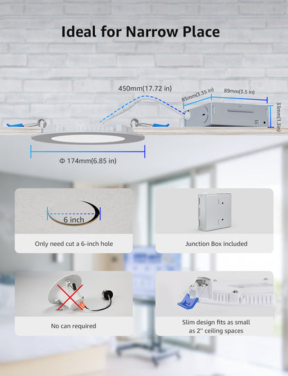 Lepro R2 6 inch LED Recessed Light - AI Lighting with Mood Recog. 12W 1050 Lumen Dimmable Wafer Lights RGBCW Sync with Music, Smart Canless Downlights Work Alexa & Google Assistant
