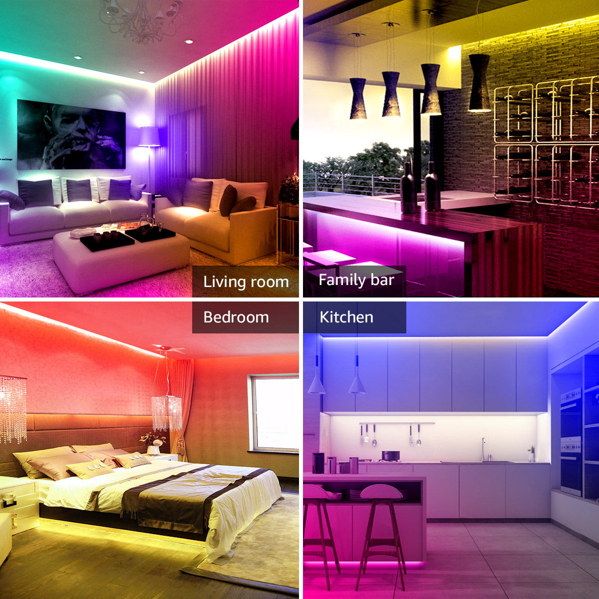 Lepro 49.2ft LED Lights for Bedroom,Sync to Music, 5050 SMD LEDs, RGB Color Changing + 6500K White LED Strips light with Remote, for Christmas Party Decor