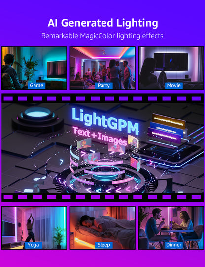 Lepro S1 AI LED Strip Lights, Smart RGB Light Strip with IC, Rainbow Effects, Color DIY, Personalized AI Lighting Designer, Wi-Fi & Bluetooth