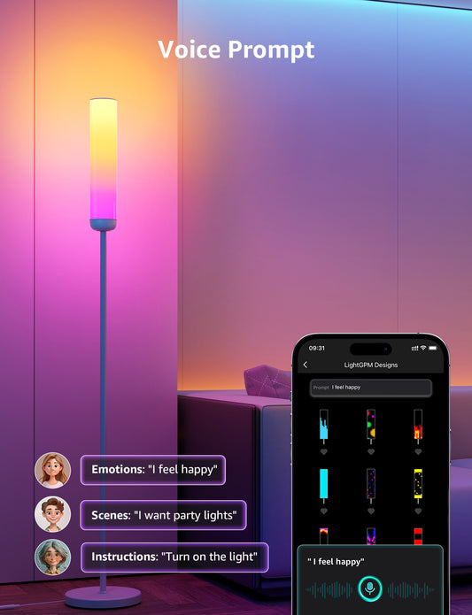 Lepro O1 AI Smart LED Corner Floor Lamp with AI Voice Control, RGB + Tunable White, 2300LM, WiFi & Bluetooth, Music Sync, Compatible with Alexa & Google Assistant, for Living Room, Bedroom, Office