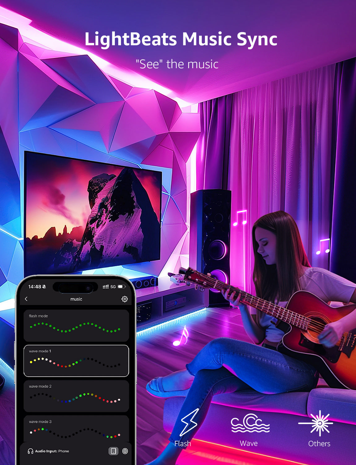 Lepro S1 AI LED Strip Lights, Smart RGB Light Strip with IC, Rainbow Effects, Color DIY, Personalized AI Lighting Designer, Wi-Fi & Bluetooth