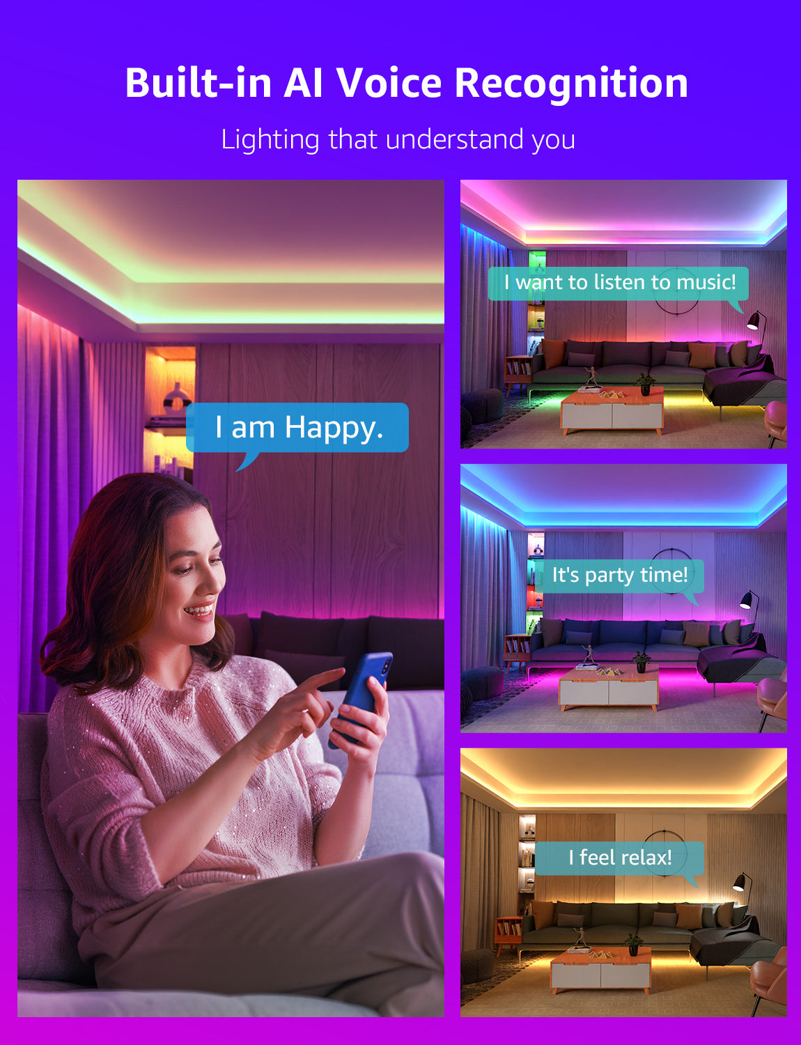 Lepro S1 AI LED Strip Lights, Smart RGB Light Strip with IC, Rainbow Effects, Color DIY, Personalized AI Lighting Designer, Wi-Fi & Bluetooth